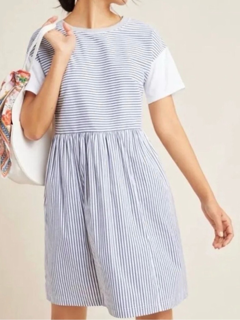 Anthropologie Striped Sunday Blue Mini Dress